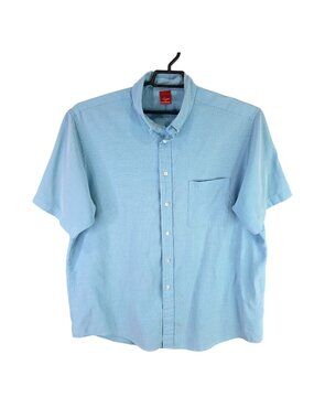 Mens Junction West Blue Button Up Shirt Short Sleeve Modal Blend Size XL